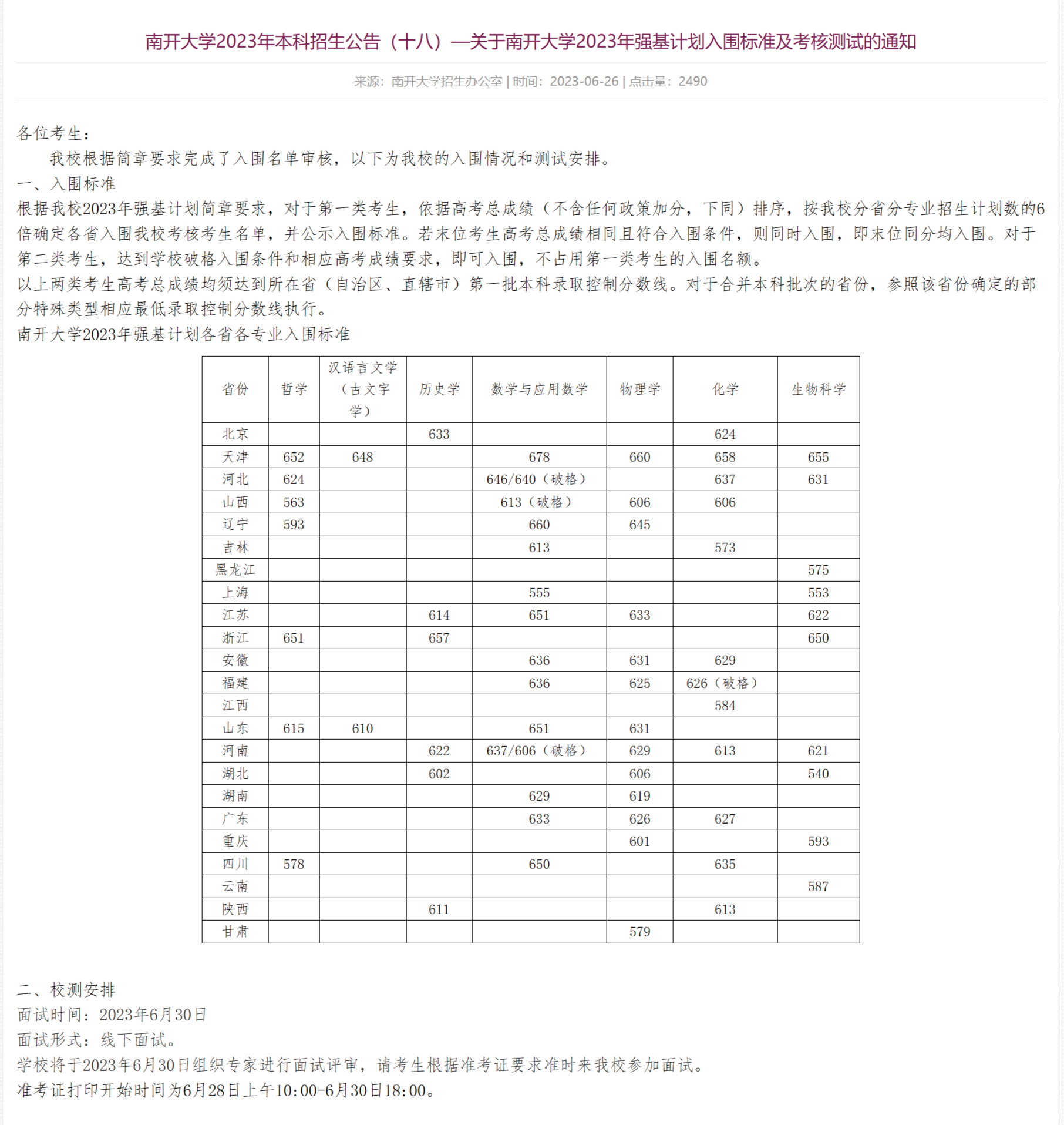 2023年強基計劃39所大學錄取分數(shù)線一覽表
