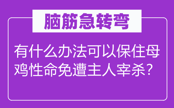 腦筋急轉(zhuǎn)彎：有什么辦法可以保住母雞性命免遭主人宰殺？
