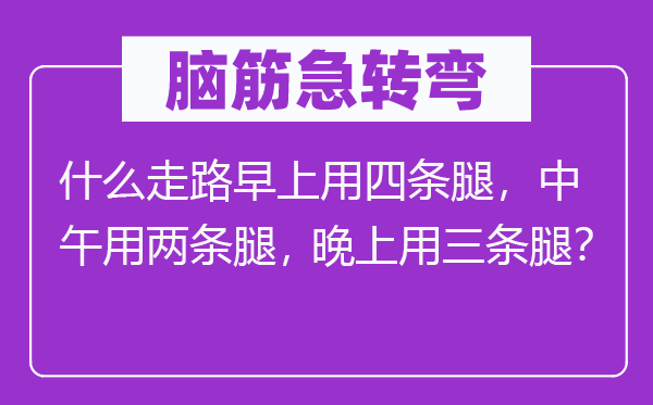 腦筋急轉(zhuǎn)彎：什么走路早上用四條腿，中午用兩條腿，晚上用三條腿？