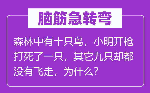 腦筋急轉(zhuǎn)彎：森林中有十只鳥，小明開槍打死了一只，其它九只卻都沒有飛走，為什么？