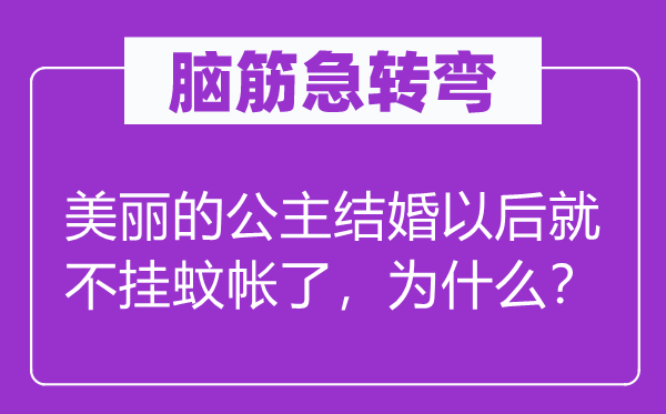 腦筋急轉(zhuǎn)彎：美麗的公主結(jié)婚以后就不掛蚊帳了，為什么？