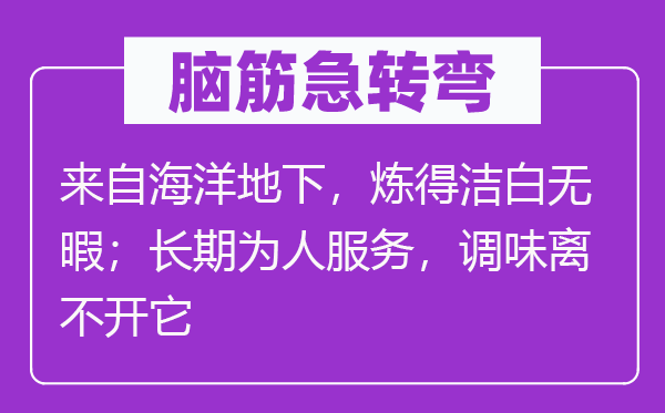 腦筋急轉彎：來自海洋地下，煉得潔白無暇；長期為人服務，調味離不開它