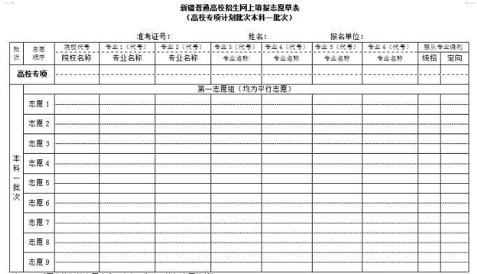 2024年新疆高考志愿表填寫樣本（附填報(bào)時(shí)間和入口）