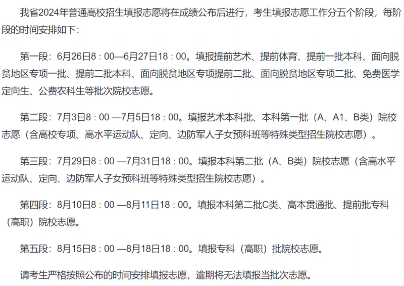 2024全國(guó)各地高考志愿填報(bào)時(shí)間和截止時(shí)間一覽表（完整版）