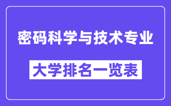 全國密碼科學(xué)與技術(shù)專業(yè)大學(xué)排名一覽表（最新排行榜）