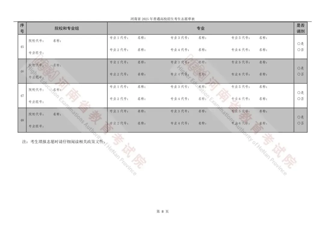 2025河南高考志愿填報表范本模板,附志愿樣表及填報技巧