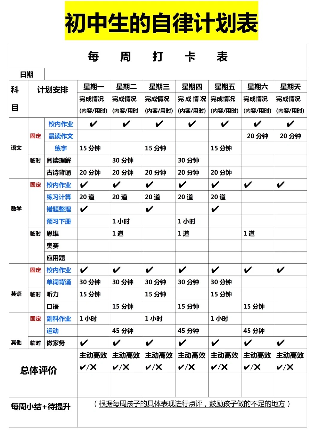 初中生新學(xué)期學(xué)習(xí)計劃表,新學(xué)期新計劃怎么寫